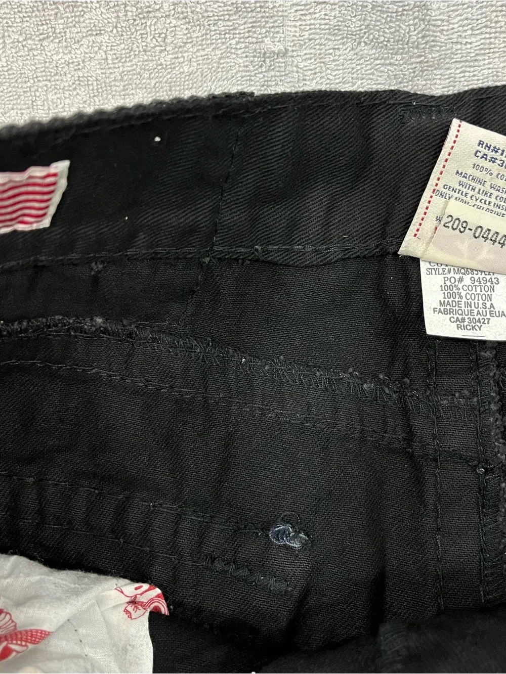 TRUE RELIGION RICKY SUPER T FLAP BLACK JEANS RELAXED STRAIGHT THICK STITCH 36x32